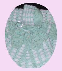 Green and White Baby Sweater Set
